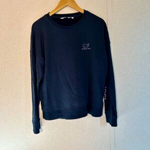 vineyard vines navy sweatshirt whale sleeve graphic logo women's size large